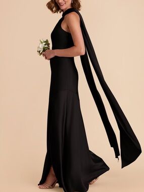 Eileen Dress | Black Halter Neck Satin Maxi Dress with Dramatic Neck Sash